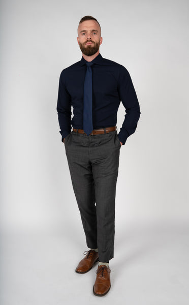 Premium Stretch Dress Shirt Navy Blue Edward Michael Apparel