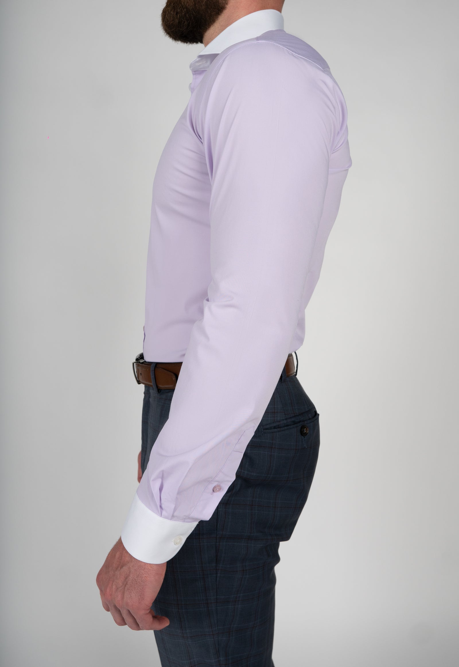 Premium Stretch Dress Shirt Light Purple w Contrast Cuff Collar Large